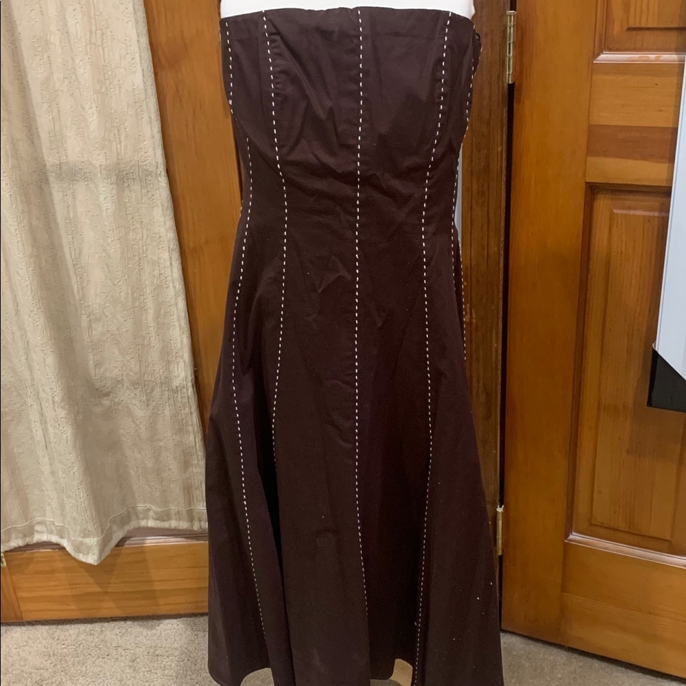 NOTICE Strapless Brown Dress w/ White Stitching